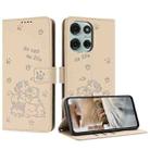 For Motorola Moto G75 Embossed Kitten Phone Leather Case with Lanyard(Beige) - 1