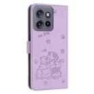 For Motorola Moto G15 Embossed Kitten Phone Leather Case with Lanyard(Purple) - 3