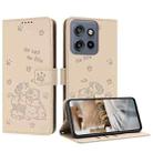 For Motorola Moto G15 Embossed Kitten Phone Leather Case with Lanyard(Beige) - 1