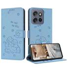 For Motorola Moto G15 Embossed Kitten Phone Leather Case with Lanyard(Blue) - 1