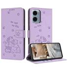 For Motorola Moto G05 Embossed Kitten Phone Leather Case with Lanyard(Purple) - 1