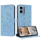 For Motorola Moto G05 Embossed Kitten Phone Leather Case with Lanyard(Blue) - 1
