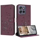 For Motorola Moto G Power / G Play 2025 Embossed Kitten Phone Leather Case with Lanyard(Wine Red) - 1