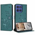 For Motorola Edge 60 Fusion Embossed Kitten Phone Leather Case with Lanyard(Dark Green) - 1