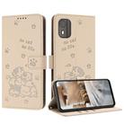 For Nokia C02 Embossed Kitten Phone Leather Case with Lanyard(Beige) - 1