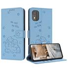 For Nokia C02 Embossed Kitten Phone Leather Case with Lanyard(Blue) - 1
