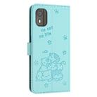 For Nokia C02 Embossed Kitten Phone Leather Case with Lanyard(Mint Green) - 3