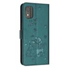 For Nokia C02 Embossed Kitten Phone Leather Case with Lanyard(Dark Green) - 3