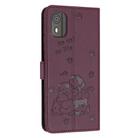 For Nokia C02 Embossed Kitten Phone Leather Case with Lanyard(Wine Red) - 3