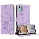 For Nokia C12 Embossed Kitten Phone Leather Case with Lanyard(Purple) - 1