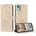 For Nokia C12 Embossed Kitten Phone Leather Case with Lanyard(Beige) - 1
