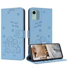 For Nokia C12 Embossed Kitten Phone Leather Case with Lanyard(Blue) - 1