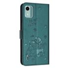 For Nokia C12 Embossed Kitten Phone Leather Case with Lanyard(Dark Green) - 3