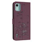 For Nokia C12 Embossed Kitten Phone Leather Case with Lanyard(Wine Red) - 3