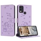For Nokia C22 Embossed Kitten Phone Leather Case with Lanyard(Purple) - 1