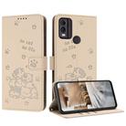 For Nokia C22 Embossed Kitten Phone Leather Case with Lanyard(Beige) - 1