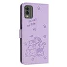 For Nokia C32 Embossed Kitten Phone Leather Case with Lanyard(Purple) - 3