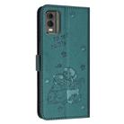 For Nokia C32 Embossed Kitten Phone Leather Case with Lanyard(Dark Green) - 3