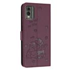 For Nokia C32 Embossed Kitten Phone Leather Case with Lanyard(Wine Red) - 3