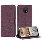 For Nokia G10 / G20 / G300 Embossed Kitten Phone Leather Case with Lanyard(Wine Red) - 1