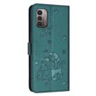 For Nokia G11 / G21 Embossed Kitten Phone Leather Case with Lanyard(Dark Green) - 3