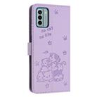 For Nokia G22 Embossed Kitten Phone Leather Case with Lanyard(Purple) - 3