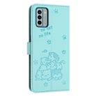 For Nokia G22 Embossed Kitten Phone Leather Case with Lanyard(Mint Green) - 3