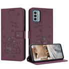 For Nokia G22 Embossed Kitten Phone Leather Case with Lanyard(Wine Red) - 1