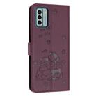 For Nokia G22 Embossed Kitten Phone Leather Case with Lanyard(Wine Red) - 3