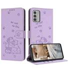 For Nokia G42 5G Embossed Kitten Phone Leather Case with Lanyard(Purple) - 1