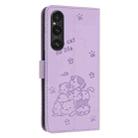 For Sony Xperia 1 V 2023 Embossed Kitten Phone Leather Case with Lanyard(Purple) - 3