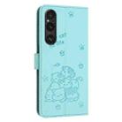 For Sony Xperia 1 V 2023 Embossed Kitten Phone Leather Case with Lanyard(Mint Green) - 3