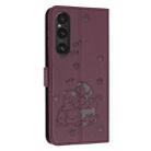 For Sony Xperia 1 V 2023 Embossed Kitten Phone Leather Case with Lanyard(Wine Red) - 3