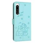 For Sony Xperia 5 IV Embossed Kitten Phone Leather Case with Lanyard(Mint Green) - 3