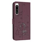 For Sony Xperia 5 IV Embossed Kitten Phone Leather Case with Lanyard(Wine Red) - 3