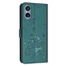 For Sony Xperia 5 V Embossed Kitten Phone Leather Case with Lanyard(Dark Green) - 3