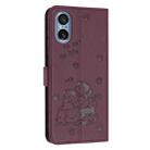 For Sony Xperia 5 V Embossed Kitten Phone Leather Case with Lanyard(Wine Red) - 3