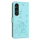 For Sony Xperia 1 VI Embossed Kitten Phone Leather Case with Lanyard(Mint Green) - 3