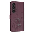 For Sony Xperia 1 VI Embossed Kitten Phone Leather Case with Lanyard(Wine Red) - 3