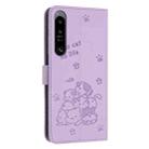 For Sony Xperia 1 IV Embossed Kitten Phone Leather Case with Lanyard(Purple) - 3