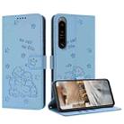 For Sony Xperia 1 IV Embossed Kitten Phone Leather Case with Lanyard(Blue) - 1