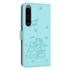 For Sony Xperia 1 IV Embossed Kitten Phone Leather Case with Lanyard(Mint Green) - 3