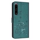 For Sony Xperia 1 IV Embossed Kitten Phone Leather Case with Lanyard(Dark Green) - 3