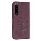 For Sony Xperia 1 IV Embossed Kitten Phone Leather Case with Lanyard(Wine Red) - 3