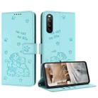 For Sony Xperia 10 IV Embossed Kitten Phone Leather Case with Lanyard(Mint Green) - 1