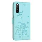 For Sony Xperia 10 IV Embossed Kitten Phone Leather Case with Lanyard(Mint Green) - 3