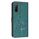 For Sony Xperia 10 IV Embossed Kitten Phone Leather Case with Lanyard(Dark Green) - 3