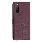 For Sony Xperia 10 IV Embossed Kitten Phone Leather Case with Lanyard(Wine Red) - 3