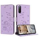 For Sony Xperia 10 V 2023 Embossed Kitten Phone Leather Case with Lanyard(Purple) - 1