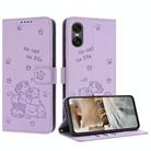 For Sony Xperia 10 VI Embossed Kitten Phone Leather Case with Lanyard(Purple) - 1